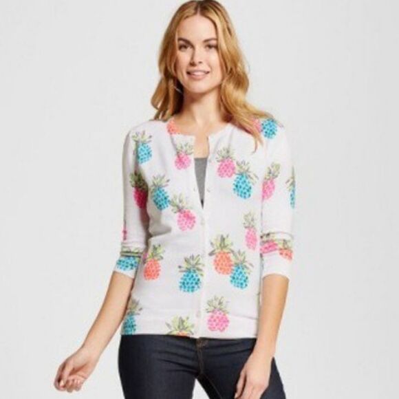 Merona Pineapple Print Button Front Cardigan Size Medium - Picture 1 of 12